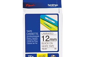 TZE231S laminiertes Schriftband schwarz auf weiß 12mm